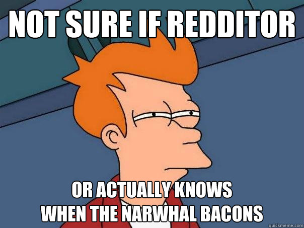 NOt sure if redditor Or actually knows
when the narwhal bacons  Futurama Fry