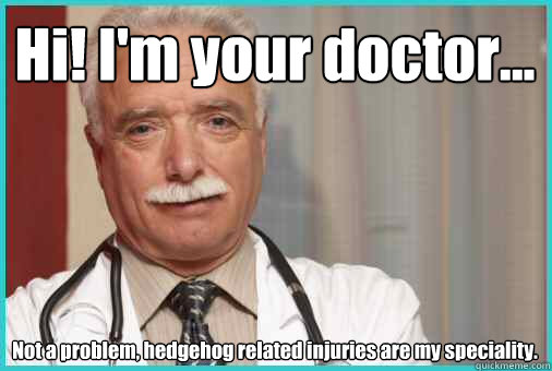 Hi! I'm your doctor... Not a problem, hedgehog related injuries are my speciality.  