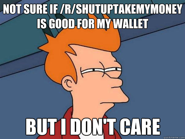 Not sure if /r/shutuptakemymoney is good for my wallet but i don't care  Futurama Fry