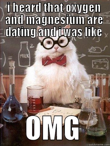 I HEARD THAT OXYGEN AND MAGNESIUM ARE DATING AND I WAS LIKE OMG Chemistry Cat