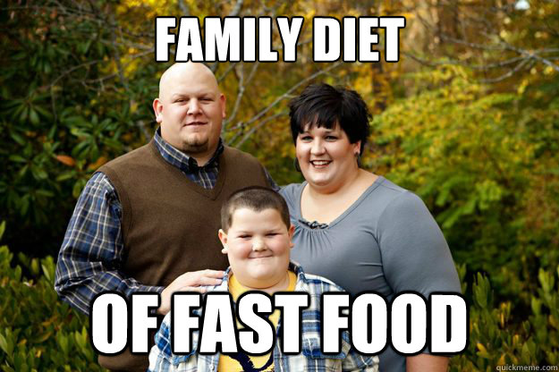 Family diet Of fast food  Happy American Family