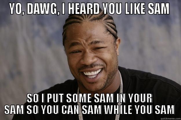 YO, DAWG, I HEARD YOU LIKE SAM SO I PUT SOME SAM IN YOUR SAM SO YOU CAN SAM WHILE YOU SAM Xzibit meme