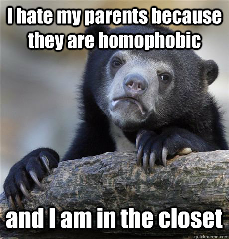 I hate my parents because they are homophobic and I am in the closet - I hate my parents because they are homophobic and I am in the closet  Confession Bear