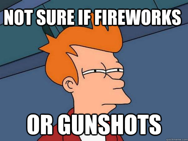 Not sure if fireworks or gunshots  Futurama Fry