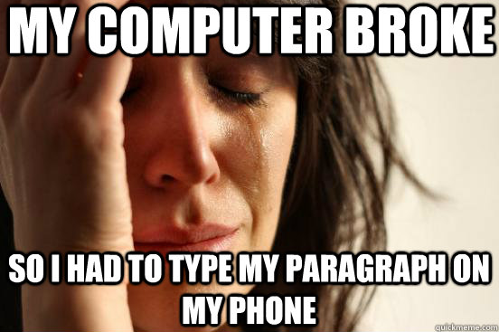 My computer broke So i had to type my paragraph on my phone  First World Problems