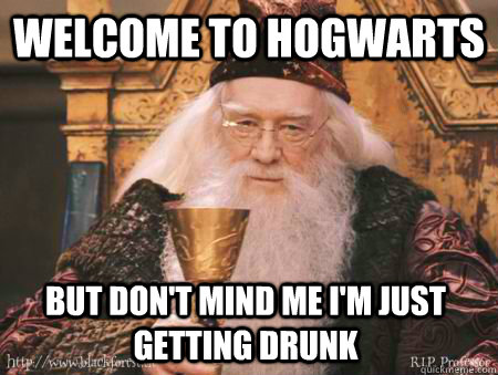 Welcome to Hogwarts But don't mind me i'm just getting drunk  Drew Dumbledore