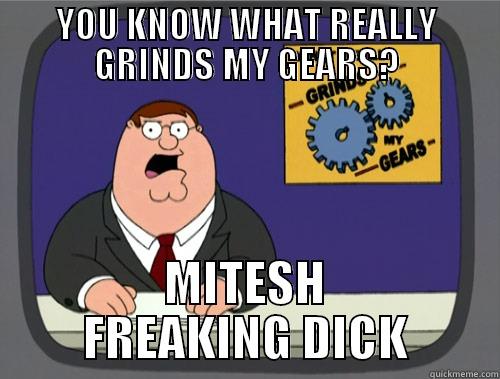 YOU KNOW WHAT REALLY GRINDS MY GEARS? MITESH FREAKING DICK Grinds my gears