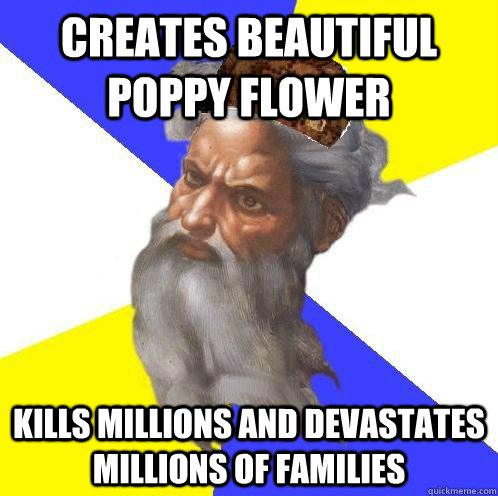 Creates Beautiful Poppy Flower Kills millions and devastates millions of families  Scumbag God is an SBF