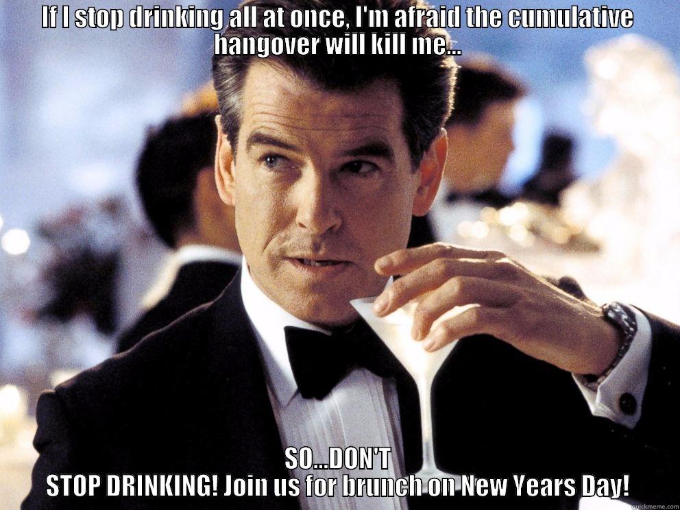 james bond likes to drink - IF I STOP DRINKING ALL AT ONCE, I'M AFRAID THE CUMULATIVE HANGOVER WILL KILL ME... SO...DON'T STOP DRINKING! JOIN US FOR BRUNCH ON NEW YEARS DAY! Misc