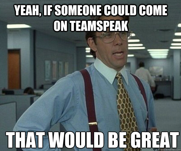 Yeah, if someone could come on Teamspeak THAT WOULD BE GREAT  that would be great