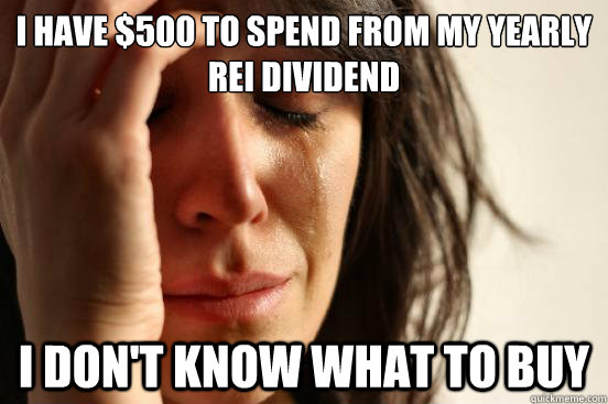 I have $500 to spend from my yearly REI dividend I don't know what to buy - I have $500 to spend from my yearly REI dividend I don't know what to buy  First World Problems