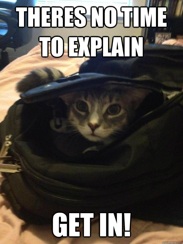 Theres no time to explain Get in! - Theres no time to explain Get in!  Backpack Cat