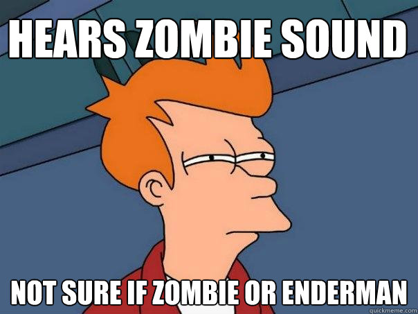 Hears zombie sound Not sure if Zombie or Enderman  Futurama Fry