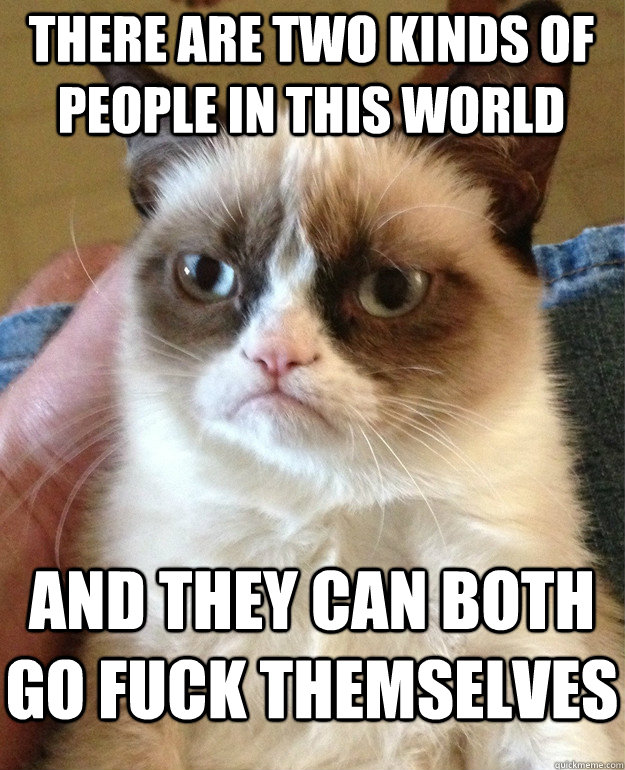 there are two kinds of people in this world and they can both go fuck themselves  Grumpy Cat