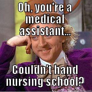 Medical Assistant vs Nurse - OH, YOU'RE A MEDICAL ASSISTANT... COULDN'T HAND NURSING SCHOOL? Condescending Wonka