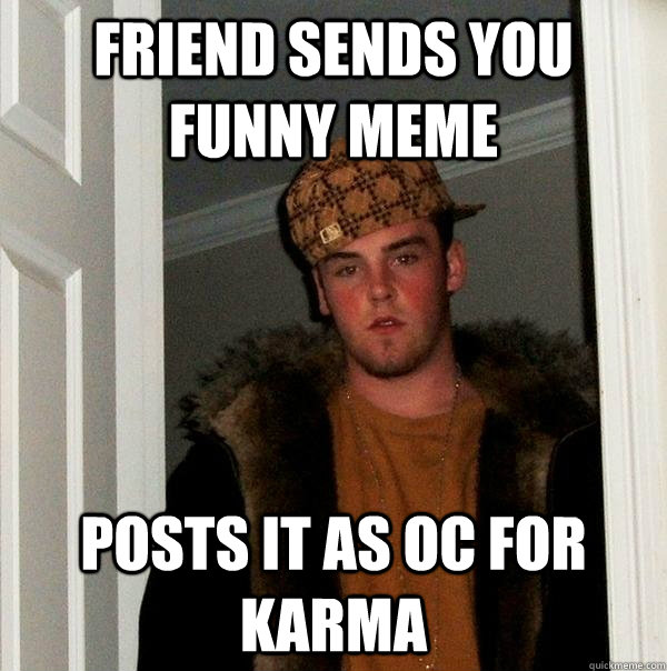 friend sends you funny meme posts it as OC for karma  Scumbag Steve