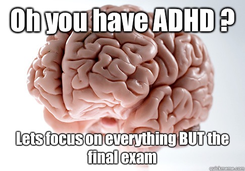 Oh you have ADHD ? Lets focus on everything BUT the final exam   Scumbag Brain