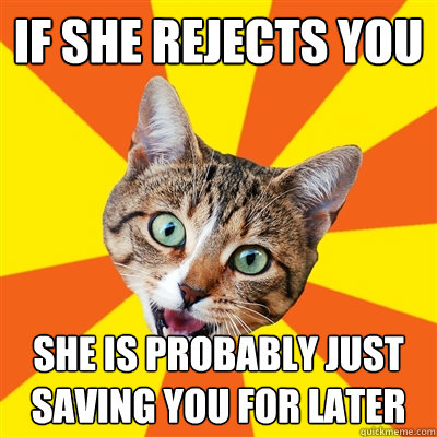 If she rejects you she is probably just saving you for later  Bad Advice Cat