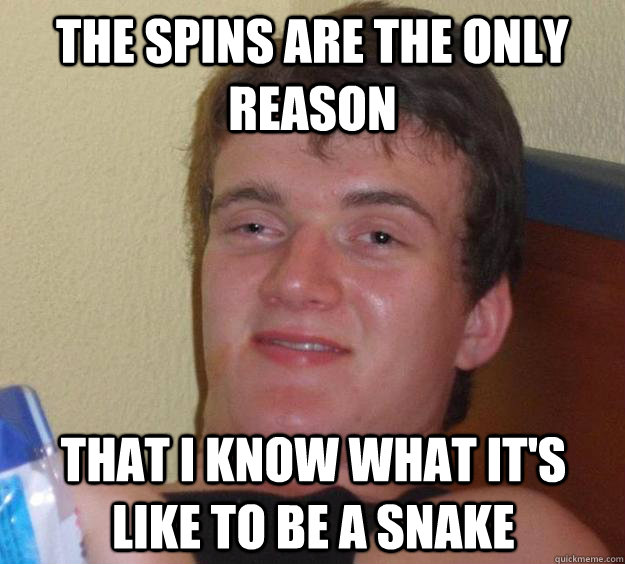 The spins are the only reason that i know what it's like to be a snake - The spins are the only reason that i know what it's like to be a snake  10 Guy