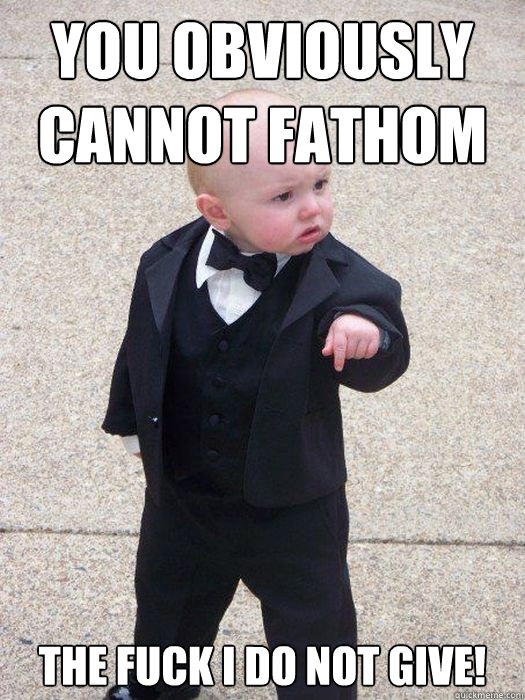 You obviously cannot fathom The FUCK I do not give!  Baby Godfather