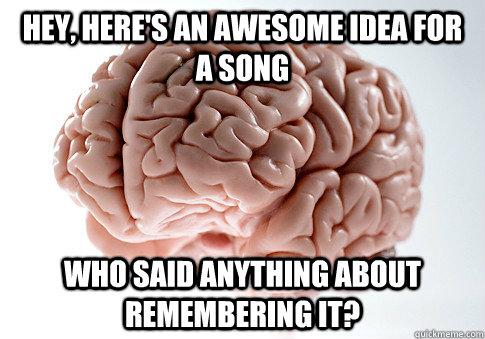 hey, here's an awesome Idea for a song who said anything about remembering it?  Scumbag Brain