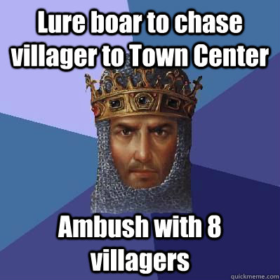 Lure boar to chase villager to Town Center Ambush with 8 villagers  Age of Empires