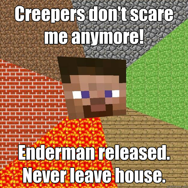 Creepers don't scare me anymore! Enderman released. Never leave house.  Minecraft