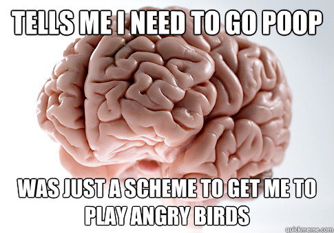 Tells me I need to go poop Was just a scheme to get me to play angry birds - Tells me I need to go poop Was just a scheme to get me to play angry birds  Scumbag Brain