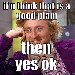 IF U THINK THAT IS A GOOD PLAM THEN YES OK Condescending Wonka