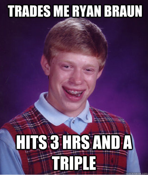 trades me ryan braun hits 3 HRs and a triple  Bad Luck Brian