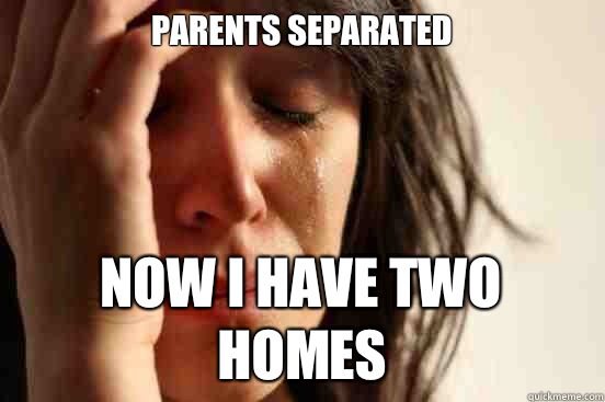 Parents separated  Now I have two homes - Parents separated  Now I have two homes  First World Problems