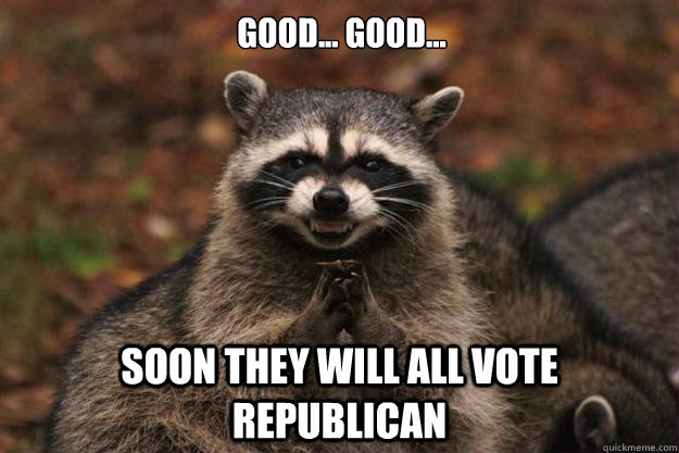 Good... good... Soon they will all vote republican  Evil Plotting Raccoon