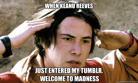 When Keanu Reeves Just Entered My Tumblr.
 Welcome to madness  