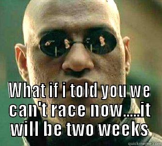  WHAT IF I TOLD YOU WE CAN'T RACE NOW.....IT WILL BE TWO WEEKS Matrix Morpheus