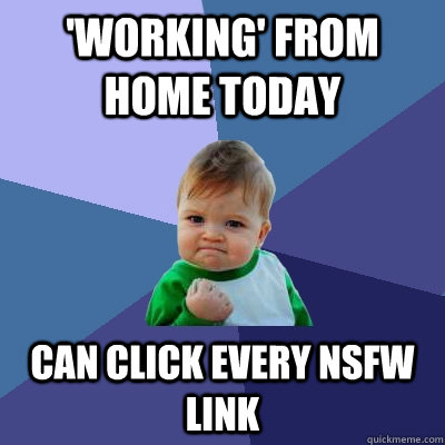 'Working' from home today Can click every NSFW link  Success Kid