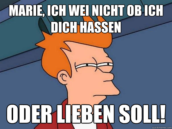 marie, ich weiß nicht ob ich dich hassen  oder lieben soll!  Futurama Fry