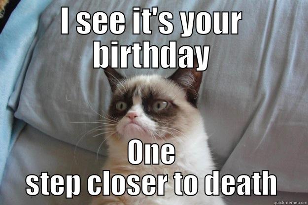 Birthday Grumpy - I SEE IT'S YOUR BIRTHDAY ONE STEP CLOSER TO DEATH Grumpy Cat