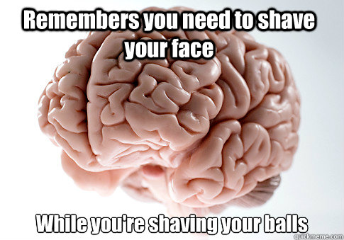 Remembers you need to shave your face While you're shaving your balls   Scumbag Brain