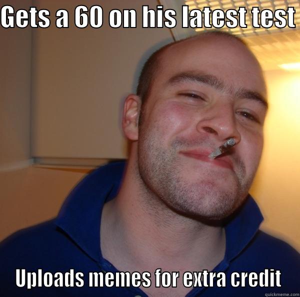 GETS A 60 ON HIS LATEST TEST  UPLOADS MEMES FOR EXTRA CREDIT Good Guy Greg 