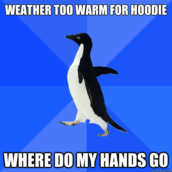 weather too warm for hoodie WHERE DO MY HANDS GO - weather too warm for hoodie WHERE DO MY HANDS GO  Socially Awkward Penguin