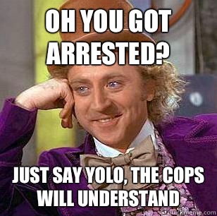 Oh you got arrested? Just say YOLO, the cops will understand - Oh you got arrested? Just say YOLO, the cops will understand  Condescending Wonka