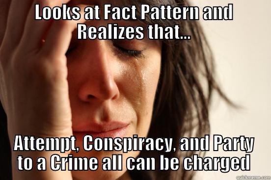 Inchoate Crimes - LOOKS AT FACT PATTERN AND REALIZES THAT... ATTEMPT, CONSPIRACY, AND PARTY TO A CRIME ALL CAN BE CHARGED First World Problems