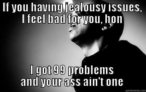 IF YOU HAVING JEALOUSY ISSUES, I FEEL BAD FOR YOU, HON I GOT 99 PROBLEMS AND YOUR ASS AIN'T ONE Misc