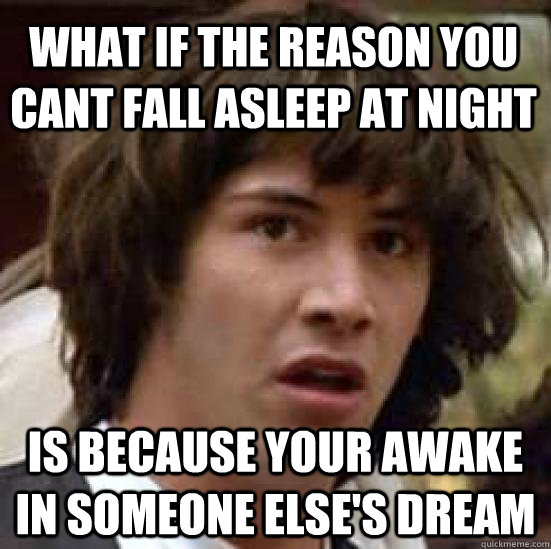 What if the reason you cant fall asleep at night  is because your awake in someone else's dream  conspiracy keanu