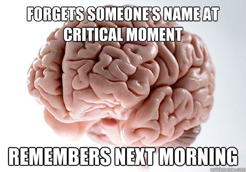 Forgets someone's name at critical moment remembers next morning  Scumbag Brain