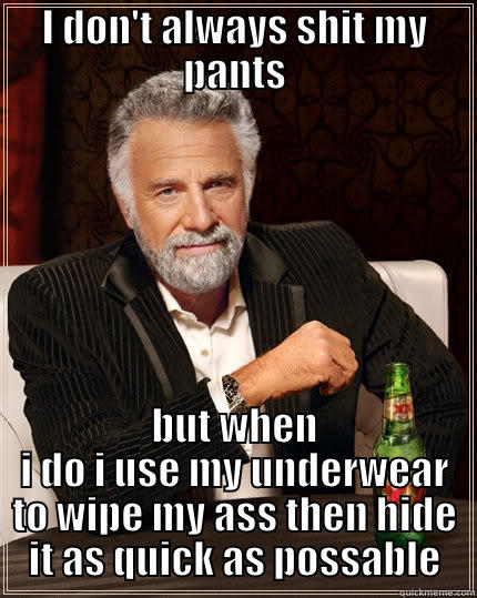 important decisions - I DON'T ALWAYS SHIT MY PANTS BUT WHEN I DO I USE MY UNDERWEAR TO WIPE MY ASS THEN HIDE IT AS QUICK AS POSSABLE The Most Interesting Man In The World