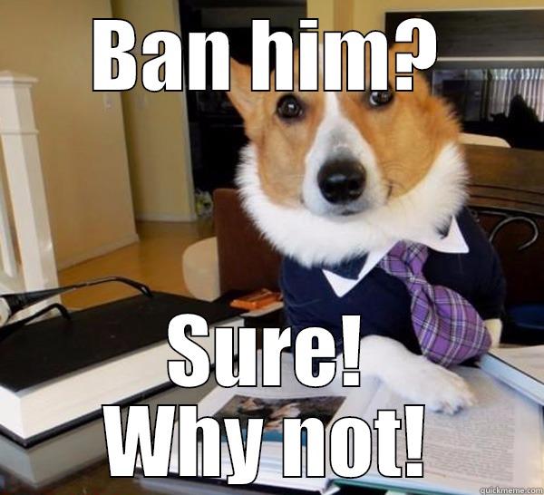 Terms and conditions - BAN HIM? SURE! WHY NOT! Lawyer Dog