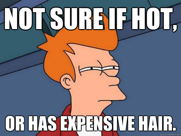 not sure if hot, or has expensive hair.  - not sure if hot, or has expensive hair.   Futurama Fry