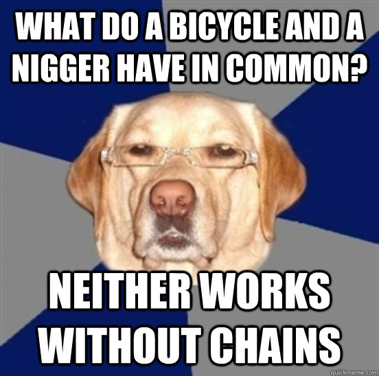 What do a bicycle and a nigger have in common?  neither works without chains  