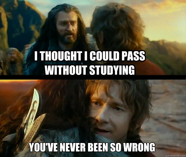 i thought i could pass without studying You've never been so wrong - i thought i could pass without studying You've never been so wrong  Sudden Change of Heart Thorin